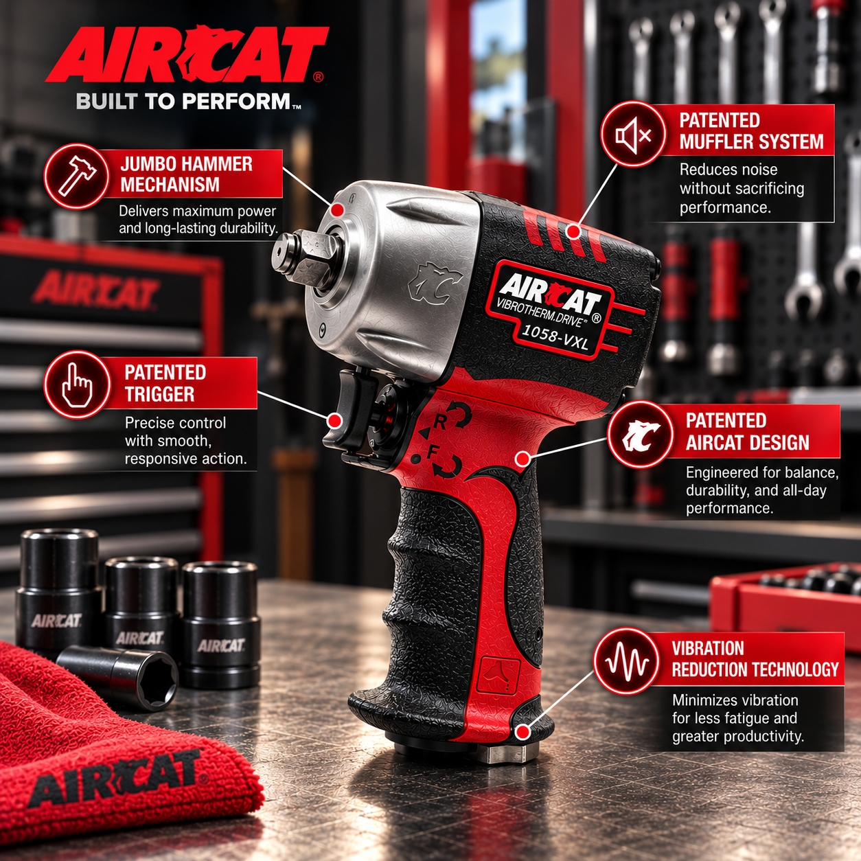 AIRCAT 1058-VXL - ½” compact impact wrench - Image 2