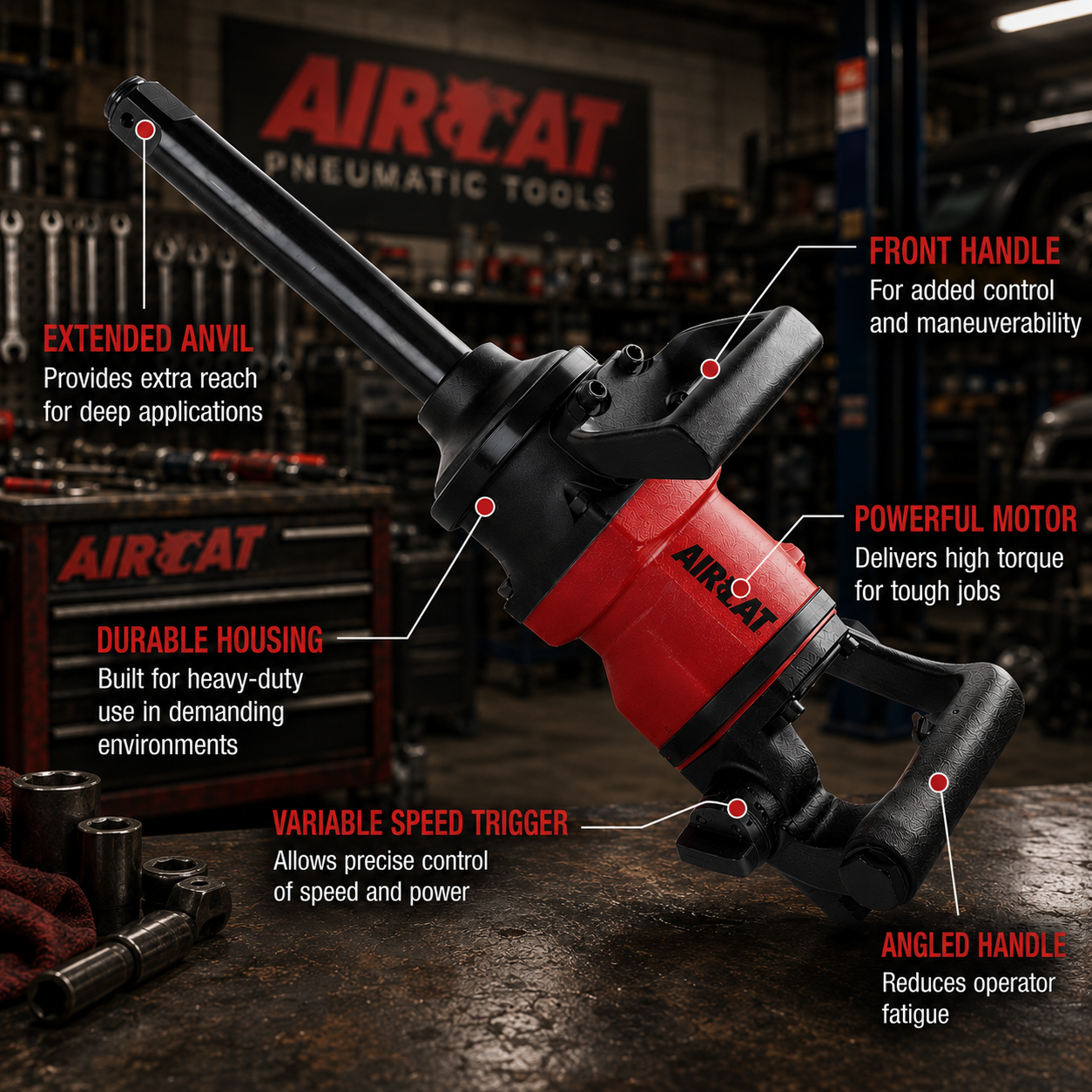AIRCAT 1997AH – 1” x 8” Angled handle lightweight impact wrench - Image 3