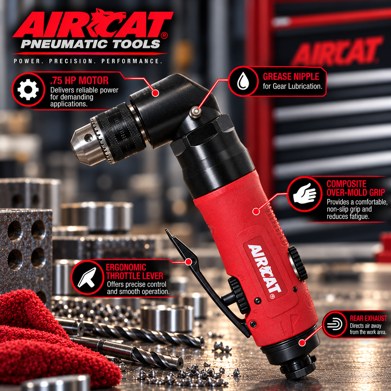 AIRCAT 4337 / 0.75 HP 3/8” Angled drill / Keyed - Image 2