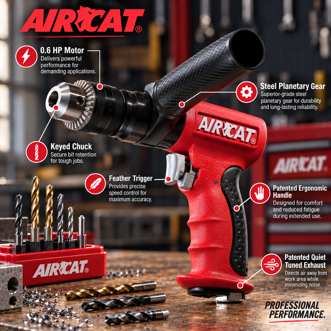 AIRCAT 4450 / 0.6 HP ½” composite reversible drill / keyed - Image 2