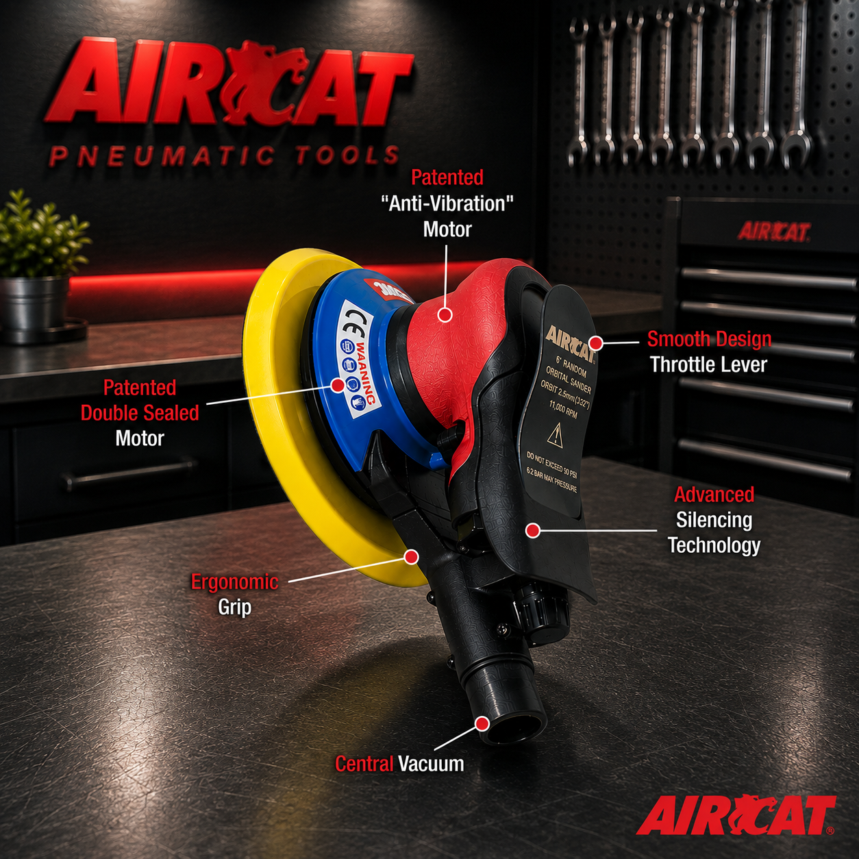 AIRCAT 6700-6-332CV / 6” palm sander / central vacuum / 2.5mm orbit - Image 2