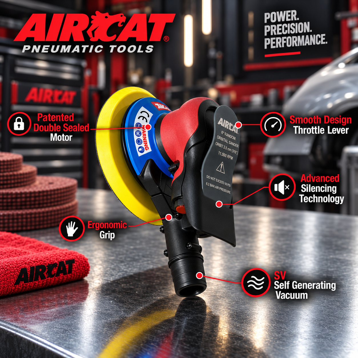 AIRCAT 6700-6-332SV / 6” palm sander / self generating vacuum / 2.5mm orbit - Image 2