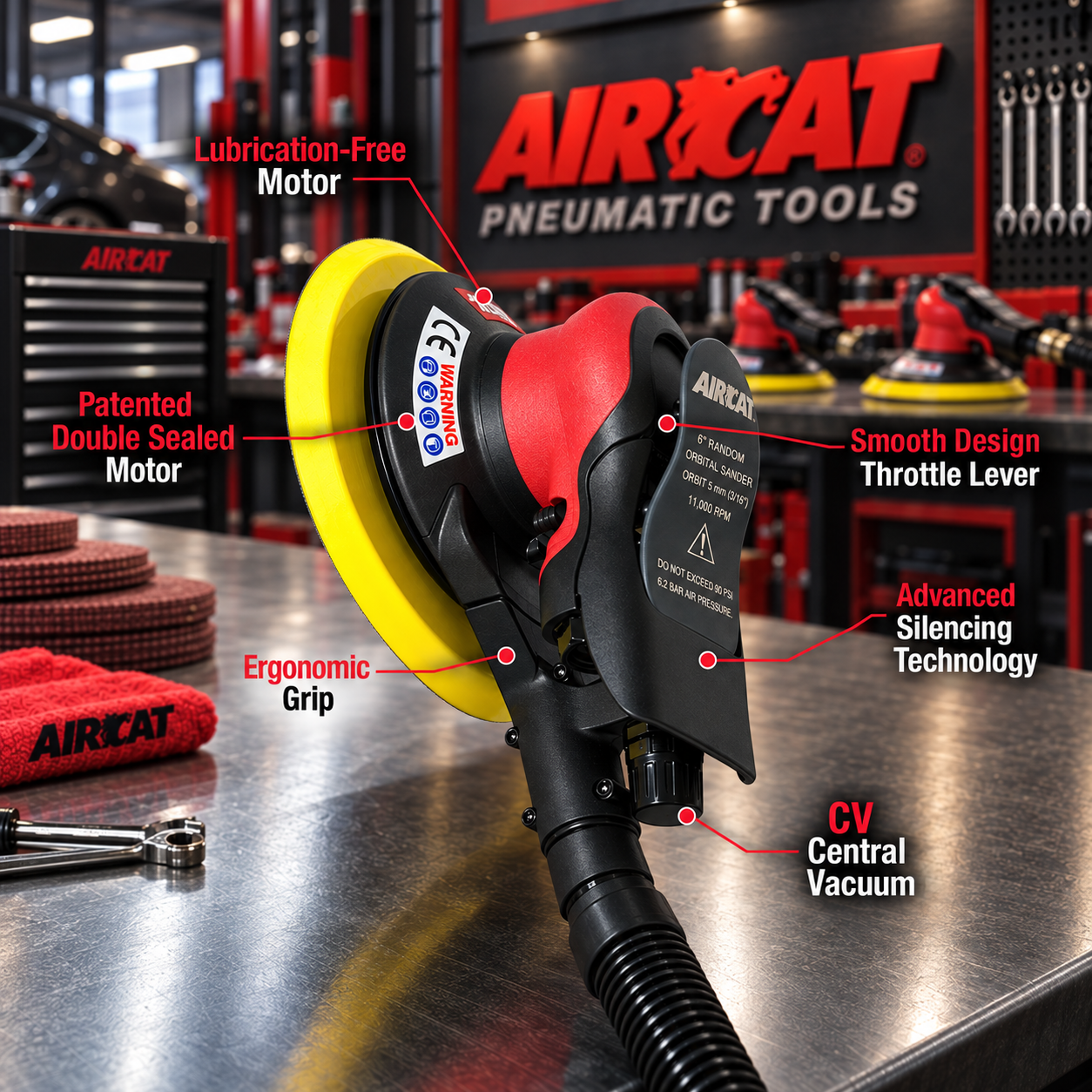 AIRCAT 6700-6-336CV / 6” palm sander / central vacuum / 5mm Orbit - Image 2
