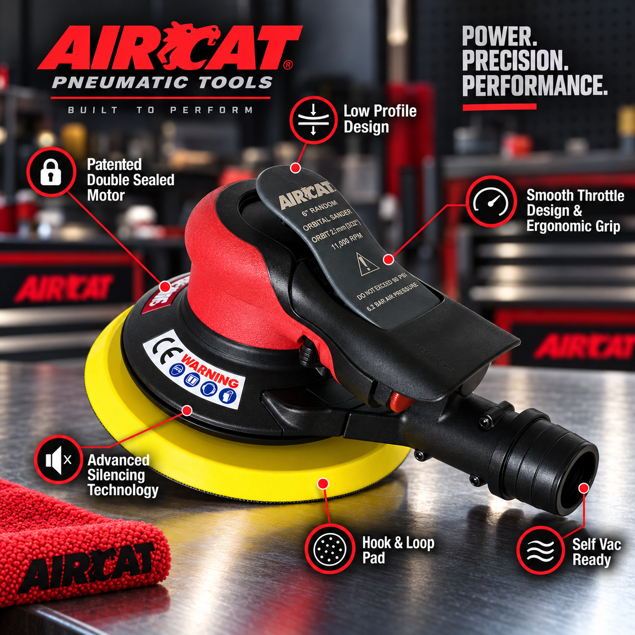 AIRCAT 6700-6-336SV / 6” palm sander / self generating vacuum / 5 mm orbit - Image 2